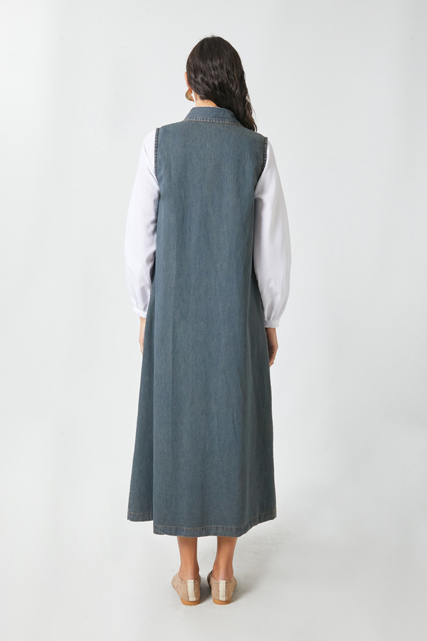 Fermuarlı Denim Jile Koyu Mavi - 12