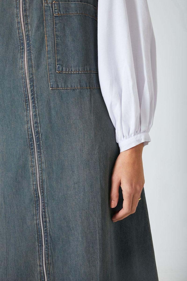 Fermuarlı Denim Jile Koyu Mavi - 4