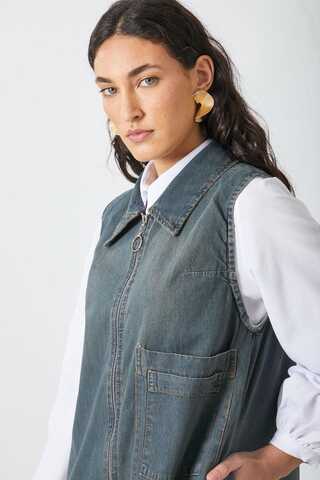 Fermuarlı Denim Jile Koyu Mavi - 7