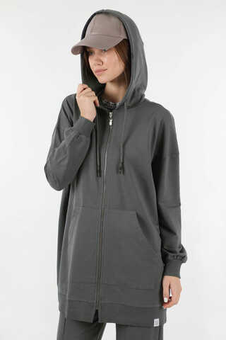 Fermuarlı Kapüşonlu Spor Takım Füme - 2