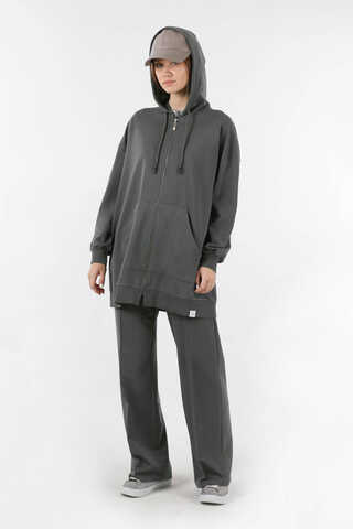 Fermuarlı Kapüşonlu Spor Takım Füme - 3