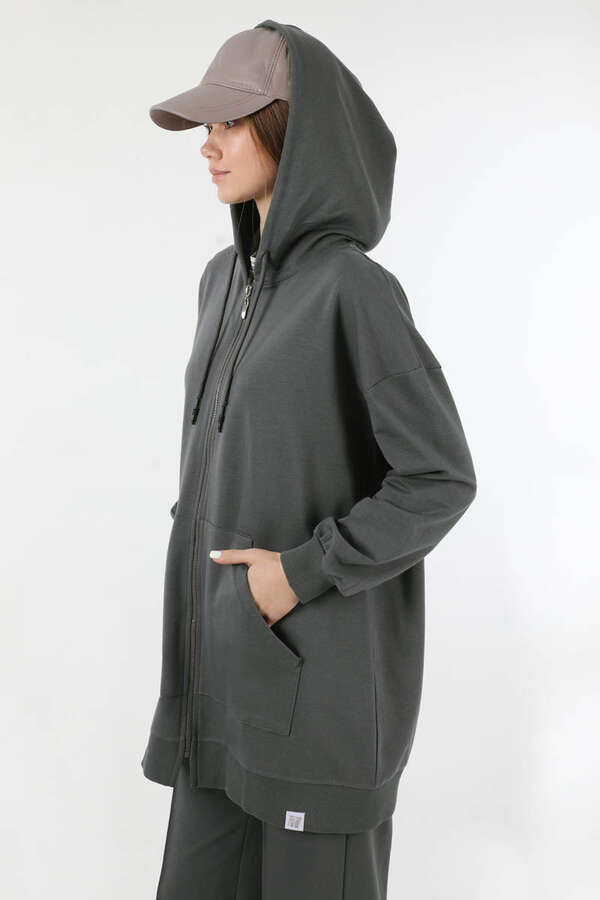 Fermuarlı Kapüşonlu Spor Takım Füme - 4