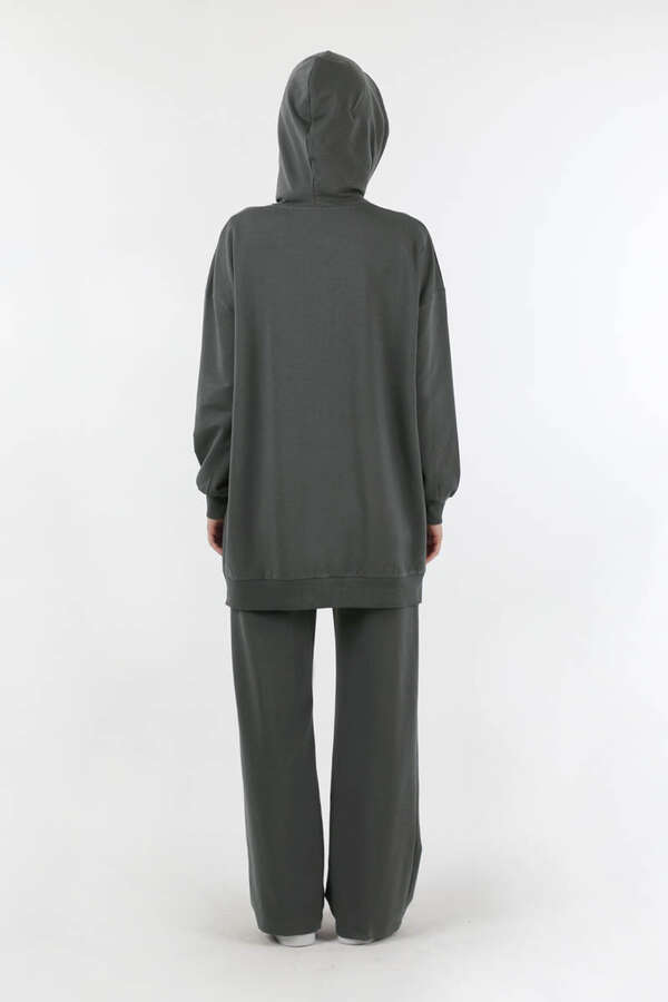 Fermuarlı Kapüşonlu Spor Takım Füme - 6