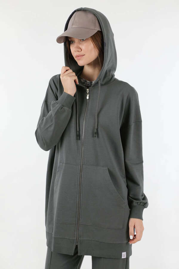 Fermuarlı Kapüşonlu Spor Takım Füme - 2