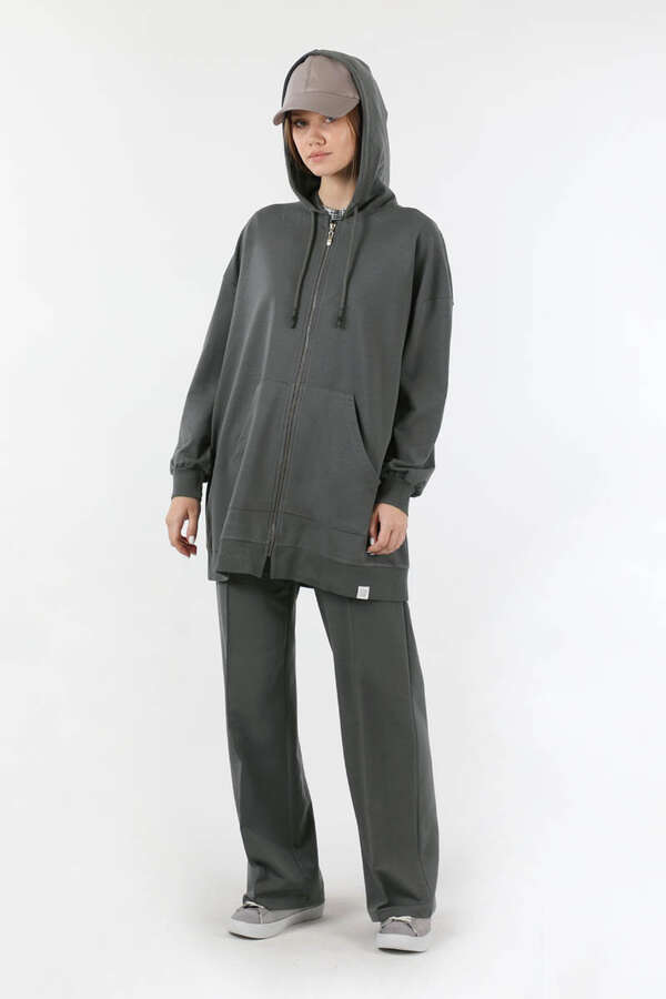 Fermuarlı Kapüşonlu Spor Takım Füme - 3