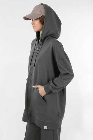 Fermuarlı Kapüşonlu Spor Takım Füme - 4