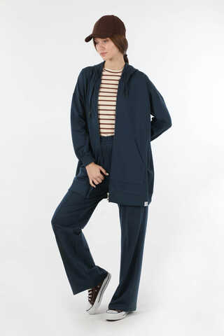 Fermuarlı Kapüşonlu Spor Takım Lacivert - 1