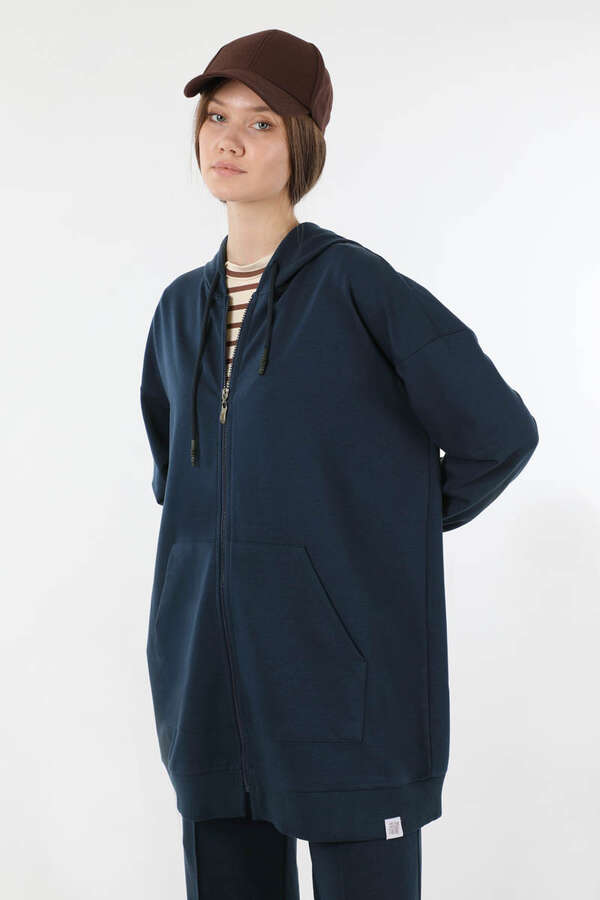 Fermuarlı Kapüşonlu Spor Takım Lacivert - 2