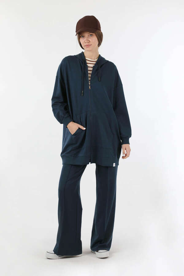 Fermuarlı Kapüşonlu Spor Takım Lacivert - 3