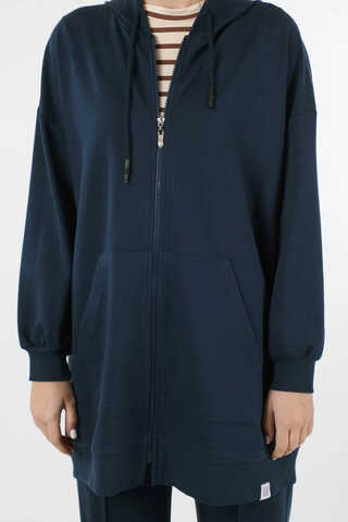 Fermuarlı Kapüşonlu Spor Takım Lacivert - 4