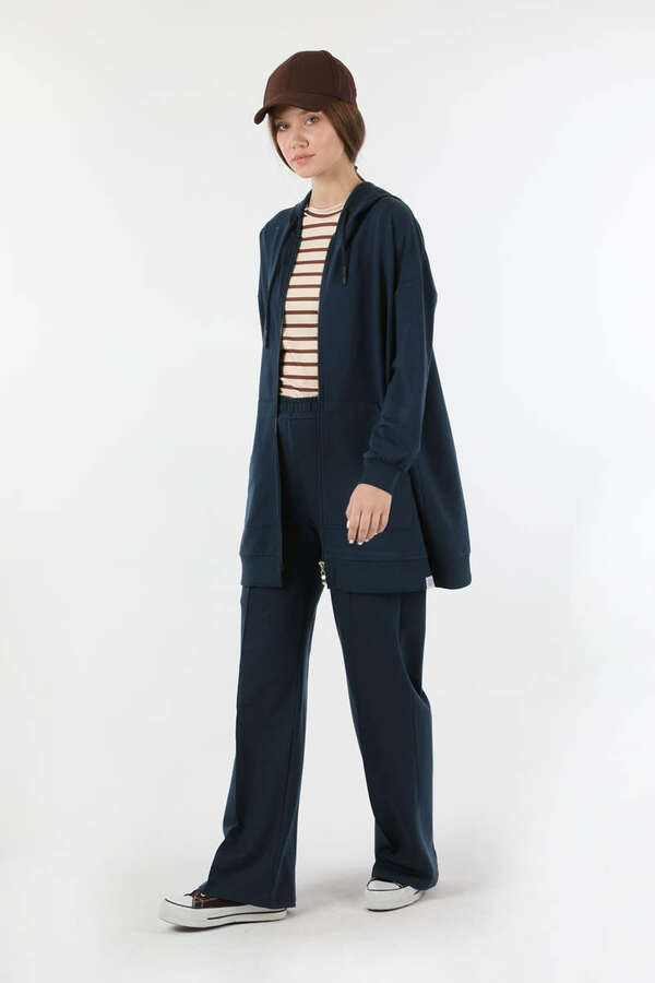 Fermuarlı Kapüşonlu Spor Takım Lacivert - 5