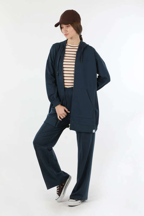 Fermuarlı Kapüşonlu Spor Takım Lacivert - 1