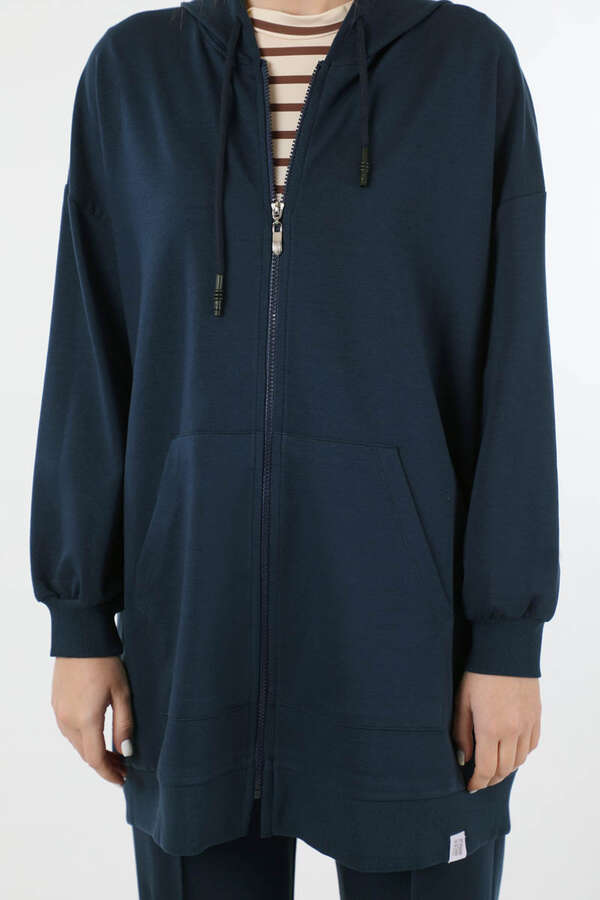 Fermuarlı Kapüşonlu Spor Takım Lacivert - 4