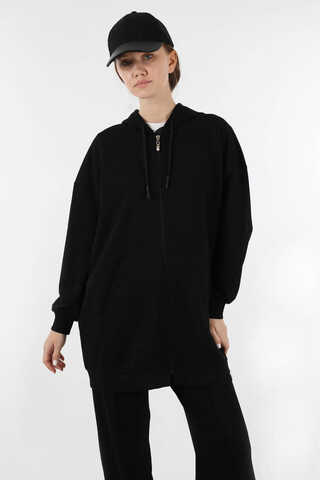 Fermuarlı Kapüşonlu Spor Takım Siyah - 2