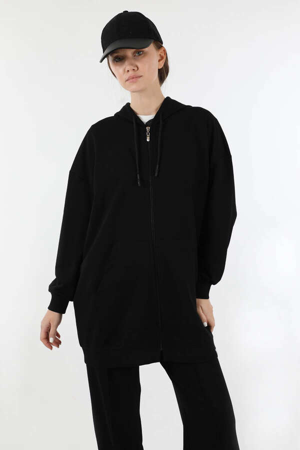 Fermuarlı Kapüşonlu Spor Takım Siyah - 2