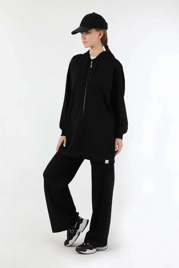 Fermuarlı Kapüşonlu Spor Takım Siyah - 3