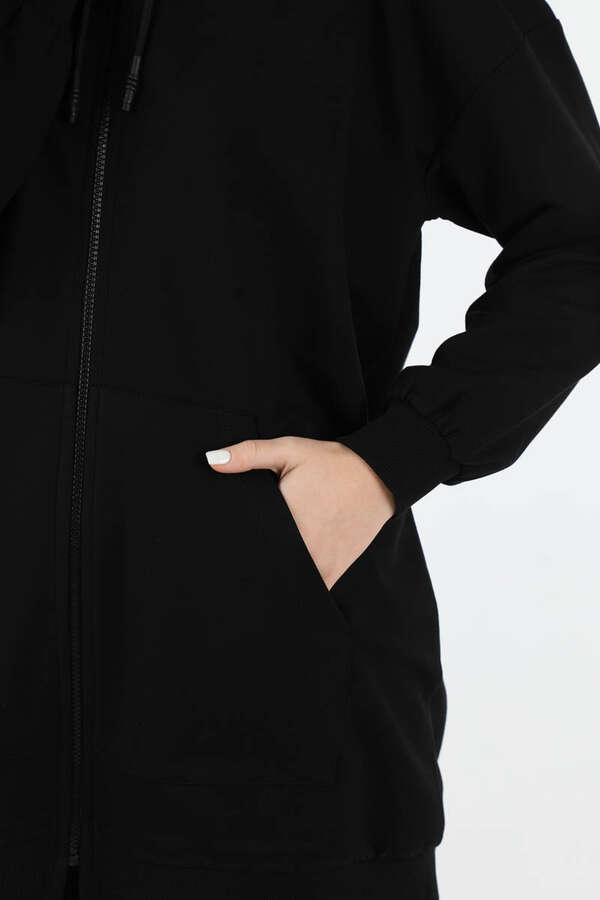 Fermuarlı Kapüşonlu Spor Takım Siyah - 4