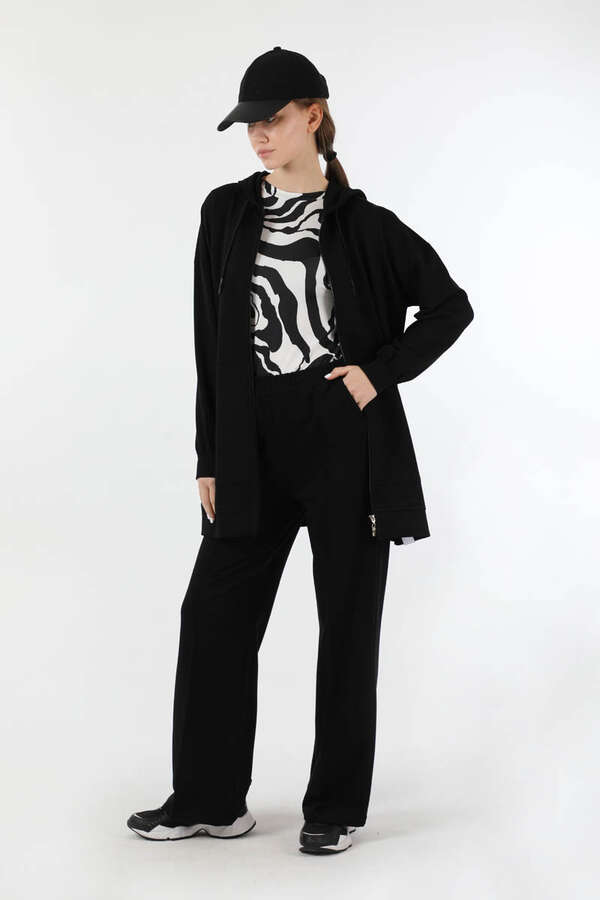 Fermuarlı Kapüşonlu Spor Takım Siyah - 5