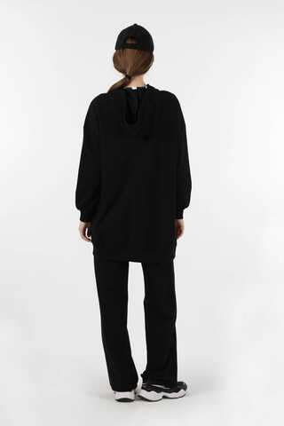 Fermuarlı Kapüşonlu Spor Takım Siyah - 6