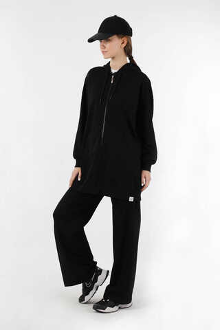 Fermuarlı Kapüşonlu Spor Takım Siyah - 3