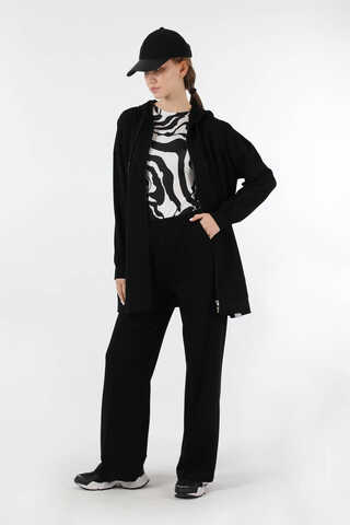 Fermuarlı Kapüşonlu Spor Takım Siyah - 5