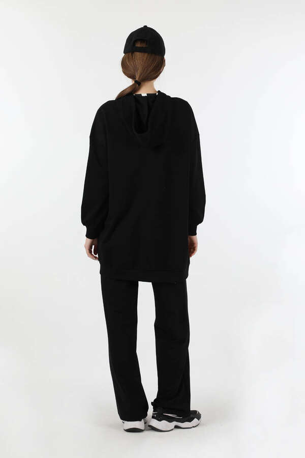 Fermuarlı Kapüşonlu Spor Takım Siyah - 6