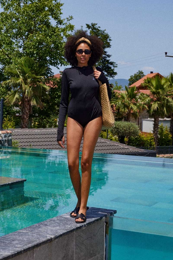 Fermuarlı Sörf Mayo Siyah - 6