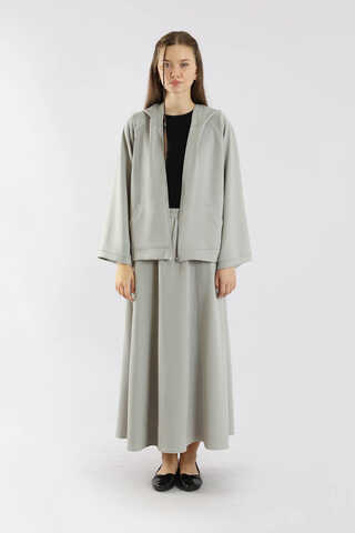 Fermuarlı Sweat Etek Takım Gri - 1