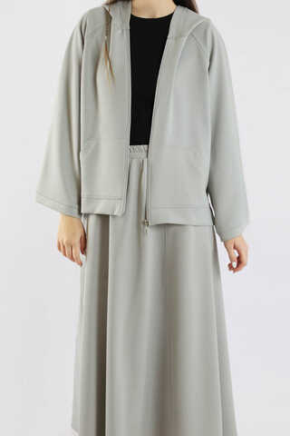 Fermuarlı Sweat Etek Takım Gri - 2