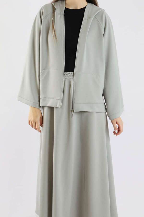 Fermuarlı Sweat Etek Takım Gri - 2