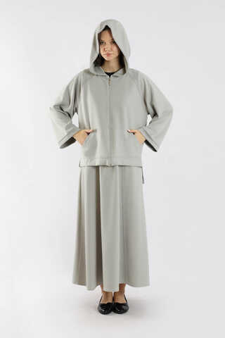 Fermuarlı Sweat Etek Takım Gri - 3