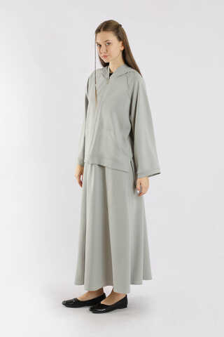 Fermuarlı Sweat Etek Takım Gri - 5