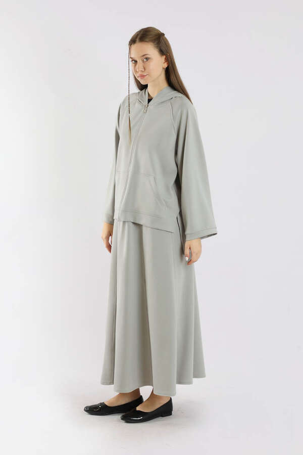 Fermuarlı Sweat Etek Takım Gri - 5