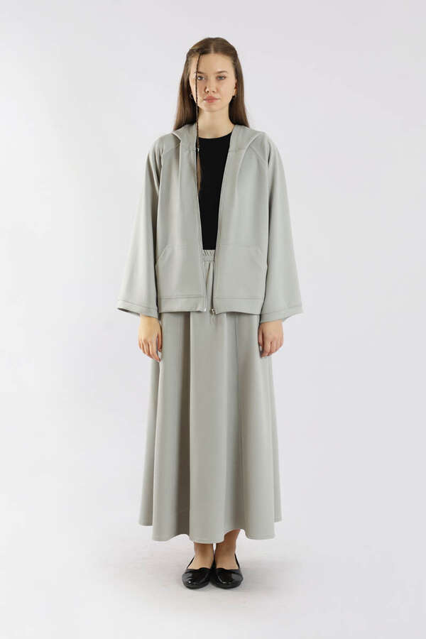 Fermuarlı Sweat Etek Takım Gri - 1