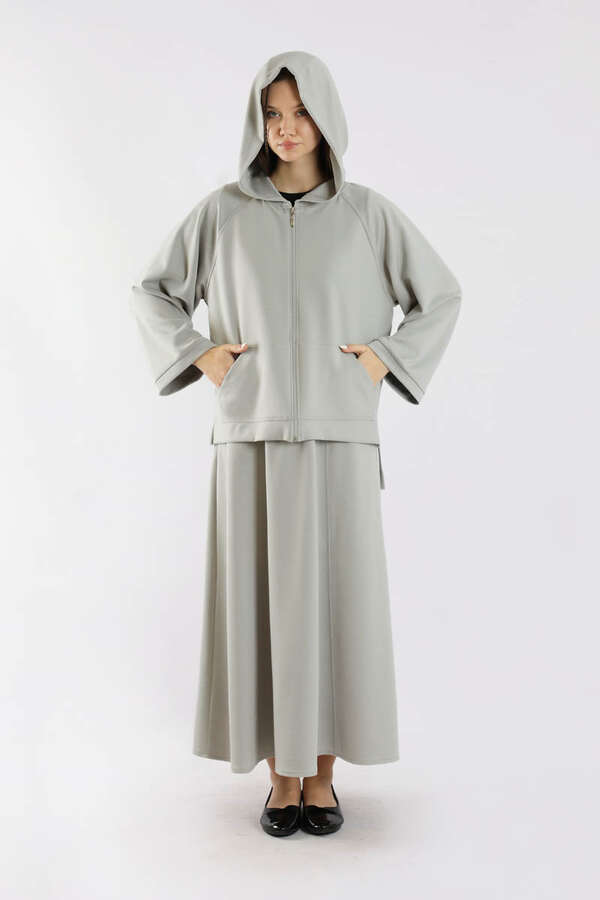 Fermuarlı Sweat Etek Takım Gri - 3