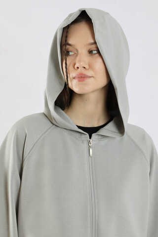 Fermuarlı Sweat Etek Takım Gri - 4