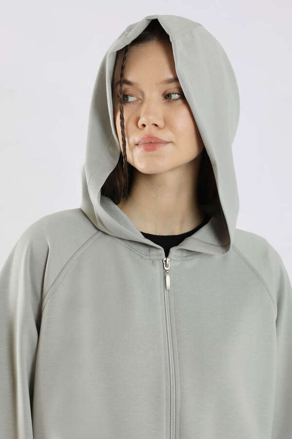 Fermuarlı Sweat Etek Takım Gri - 4