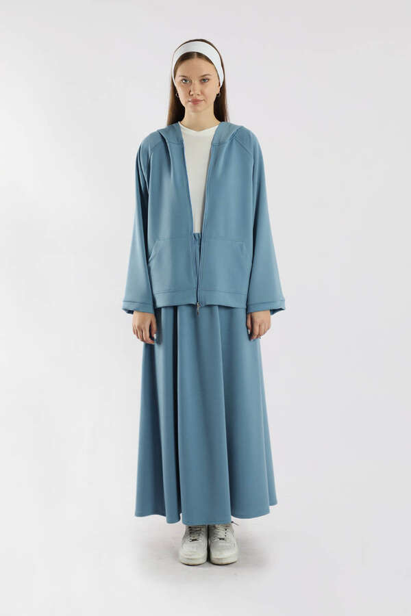 Fermuarlı Sweat Etek Takım İndigo - 1