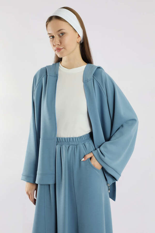 Fermuarlı Sweat Etek Takım İndigo - 2