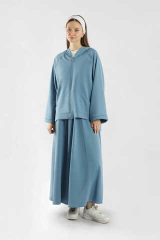 Fermuarlı Sweat Etek Takım İndigo - 3