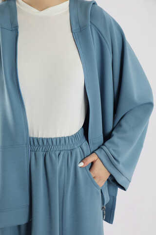 Fermuarlı Sweat Etek Takım İndigo - 5