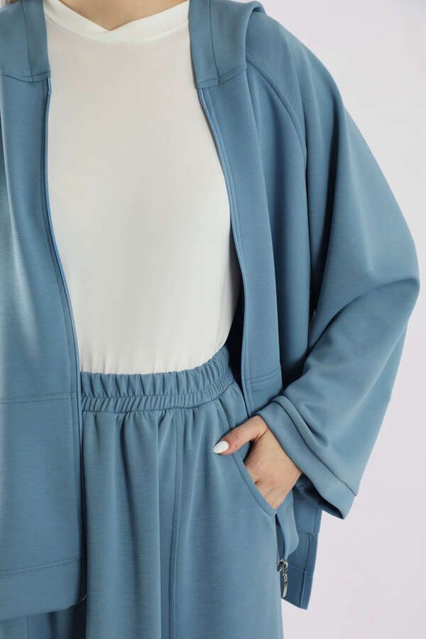 Fermuarlı Sweat Etek Takım İndigo - 5