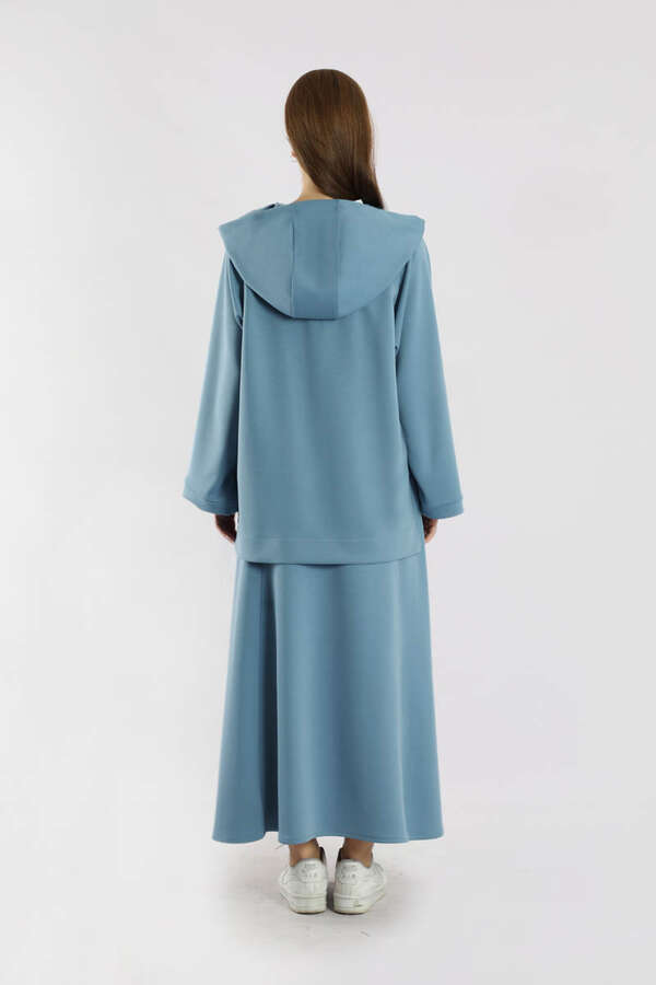 Fermuarlı Sweat Etek Takım İndigo - 6