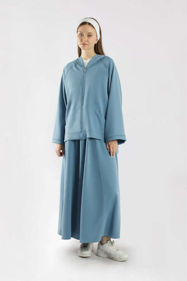 Fermuarlı Sweat Etek Takım İndigo - 3
