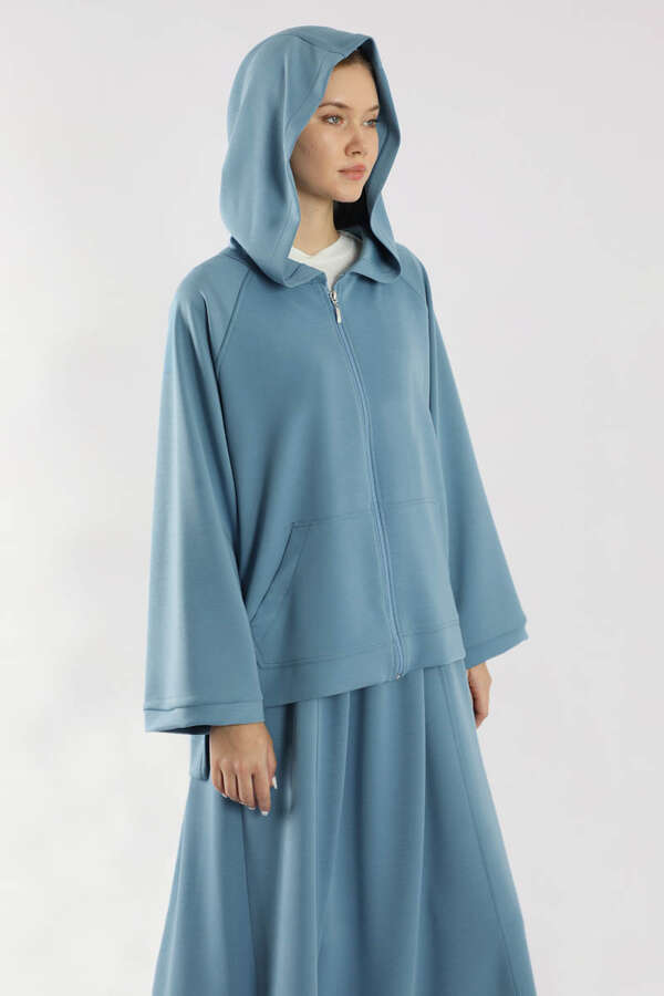 Fermuarlı Sweat Etek Takım İndigo - 4