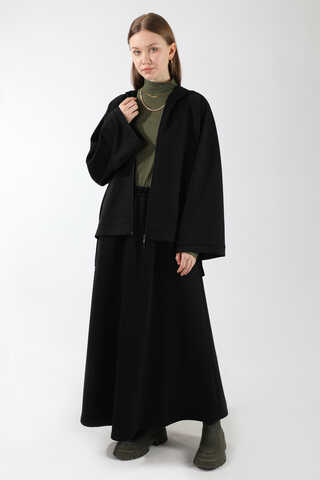 Fermuarlı Sweat Etek Takım Siyah - 1