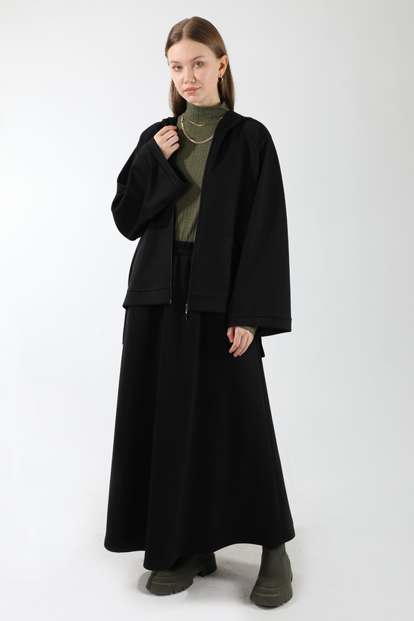 Fermuarlı Sweat Etek Takım Siyah - 1