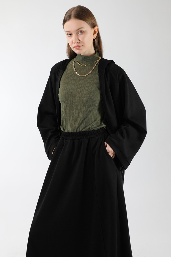 Fermuarlı Sweat Etek Takım Siyah - 2