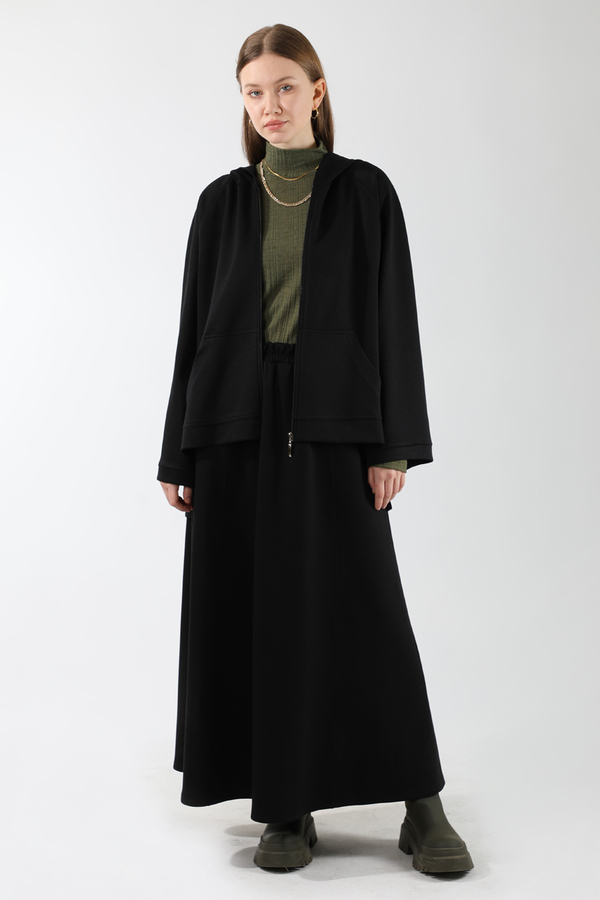 Fermuarlı Sweat Etek Takım Siyah - 3