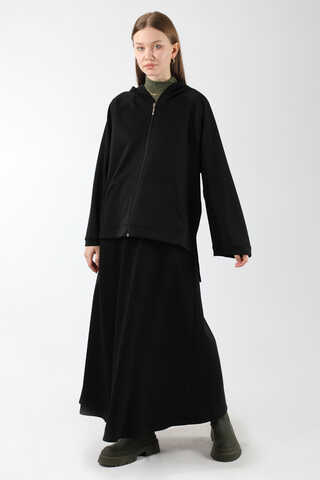 Fermuarlı Sweat Etek Takım Siyah - 5